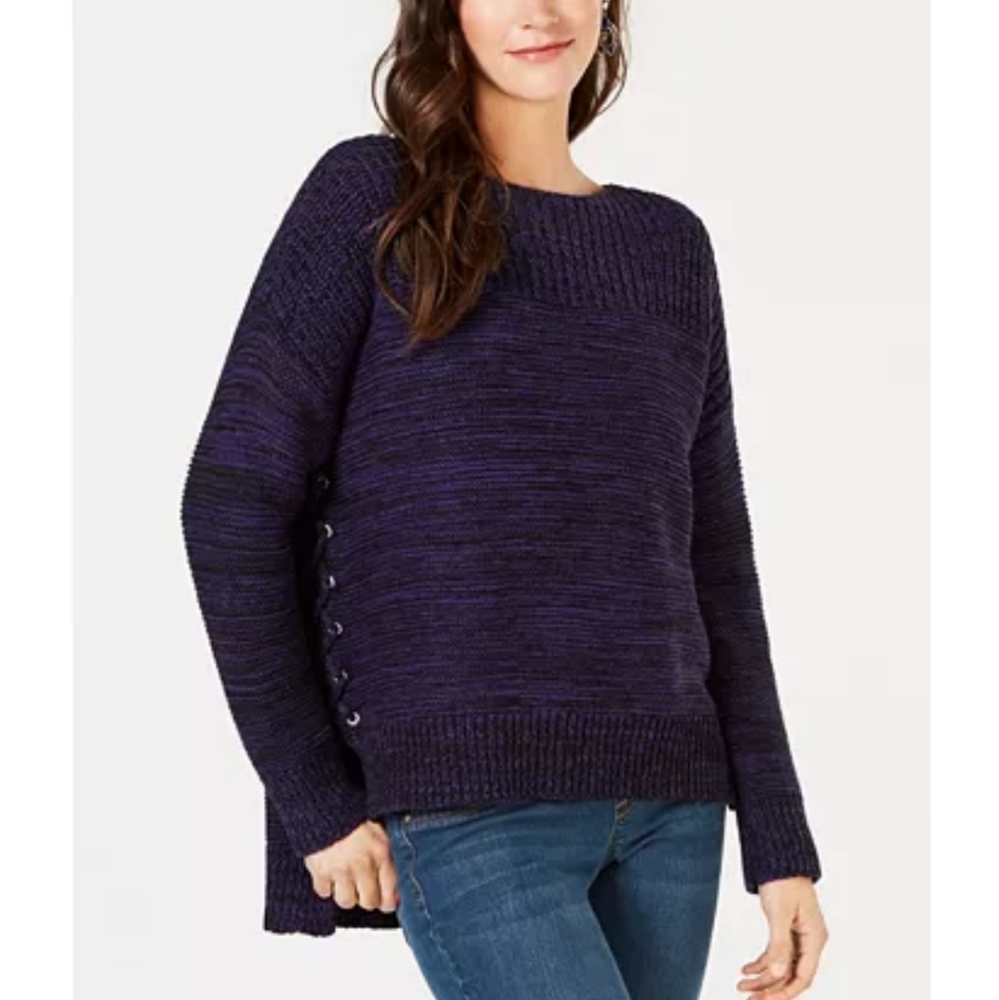 Style & Co Sweater Lace Up Pullover Purple Xs
